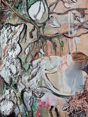 Pittura intitolato "Danse de plumes" da Kamourange, Opera d'arte originale, Acrilico Montato su Telaio per barella in legno