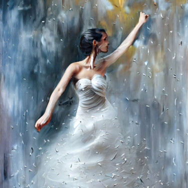 「Dancing white petals」というタイトルのデジタルアーツ Meahauによって, オリジナルのアートワーク, AI生成画像