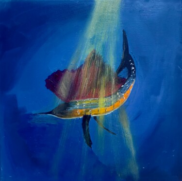 Schilderij getiteld "Light of the Depths" door Vera Sol, Origineel Kunstwerk, Olie Gemonteerd op Frame voor houten brancard