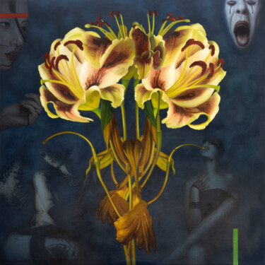 Картина под названием "Flower Fantasy" - Jehan Legac, Подлинное произведение искусства, Масло Установлен на Деревянная рама…