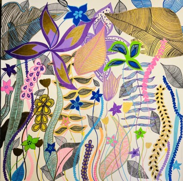 Painting titled "Fleur 2.0" by Diletta Carrito, Original Artwork, Marker Mounted on Wood Stretcher frame