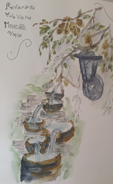 Painting titled "Pormenores do Rest.…" by Isabel Alfarrobinha, Original Artwork, Watercolor