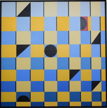 Painting titled "Le damier" by Eloi Camus, Original Artwork, Acrylic Mounted on Wood Panel