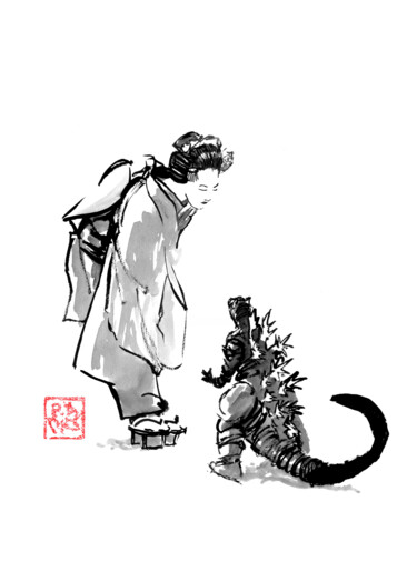 Σχέδιο με τίτλο "geisha and little g…" από Péchane, Αυθεντικά έργα τέχνης, Ακουαρέλα
