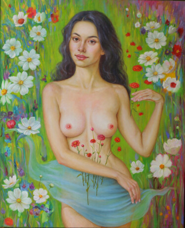 Daisy (Madonna of the Field) Peinture intitulée "Daisy (Madonna of t…" par Yana Ros, Œuvre d'art originale, Huile Monté sur Châssis en bois