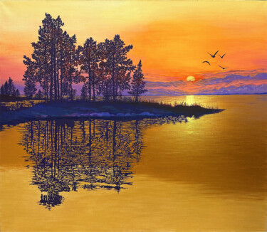绘画 标题为“Northern sunset” 由Irina Larina, 原创艺术品, 丙烯 安装在木质担架架上
