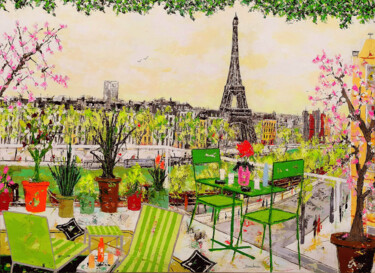 Peinture intitulée "La terrasse verte o…" par Jean-Pierre Borderie, Œuvre d'art originale, Acrylique Monté sur Châssis en bo…