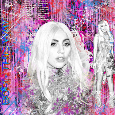pop art street art célébrité 33-lady gaga 数字艺术 标题为“pop art street art…” 由Yank, 原创艺术品, 数字拼贴 安装在木质担架架上
