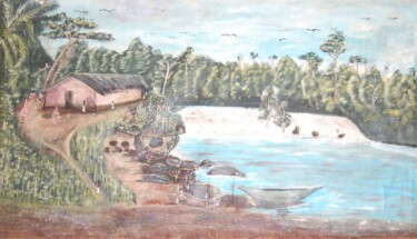 Pintura intitulada "Chute de la lobe de…" por Guy Roger Billa, Obras de arte originais, Acrílico Montado em Armação em madei…