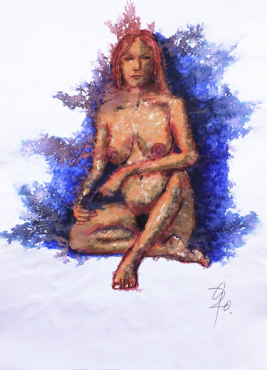 Tekening getiteld "Femme fraktale I." door Götz Wiedenroth, Origineel Kunstwerk, Marker