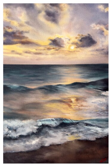 Golden Tide Marée dorée Goldene Flut Painting titled "Golden Tide Marée d…" by Olena Anopriienko, Original Artwork, Watercolor