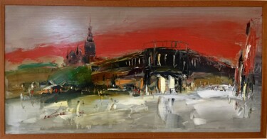 Big oil painting on canvas. 55.12" "Kyiv. Kontraktova in red Картина под названием "Big oil painting on…" - Ігор Євсін (Ihor Yevsin), Подлинное произведение искусства, Масло Установлен…
