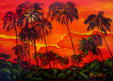Painting titled "Sunset Palms" by Anthony Dunphy, Original Artwork, Acrylic