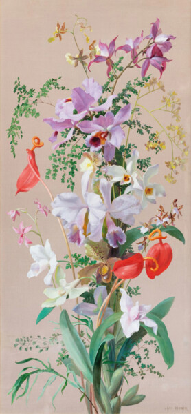 Vibrant Orchid Bouquet Canvas Print - Botanical Elegance for Digitale Kunst getiteld "Vibrant Orchid Bouq…" door Jiang Hua Liang, Origineel Kunstwerk, AI gegenereerde afbeelding Gemonte…