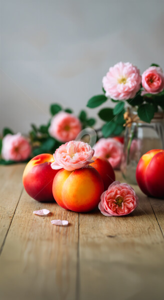 Digital Arts titled "Rustic Peaches and…" by Caprice, Original Artwork, AI generated image