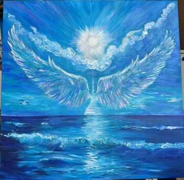 Schilderij getiteld "Wings of Archangel…" door Olga Ardasheva, Origineel Kunstwerk, Acryl Gemonteerd op Frame voor houten br…