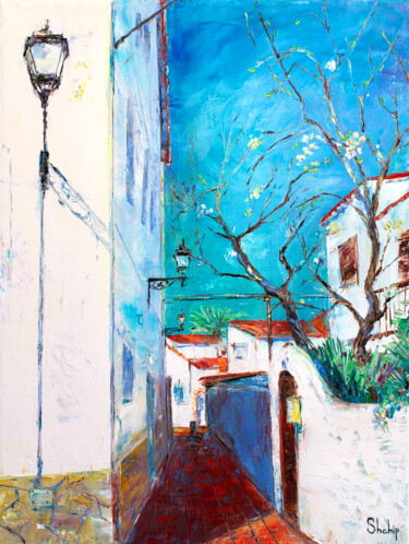 Schilderij getiteld "Spring in the Court…" door Natalia Shchipakina, Origineel Kunstwerk, Olie Gemonteerd op Frame voor hout…