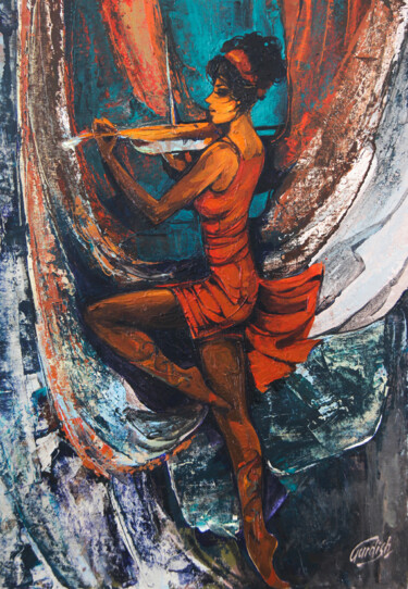 Amber Tunes 绘画 标题为“Amber Tunes” 由Artist Gurdish Pannu Punjabi Painting Gallery, 原创艺术品, 丙烯