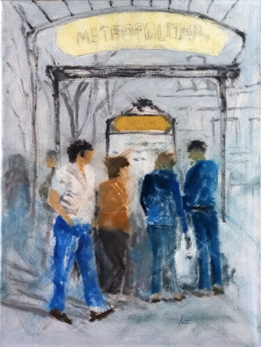 绘画 标题为“Metro Paris (P1238)” 由Dieter Becker, 原创艺术品, 油 安装在木质担架架上