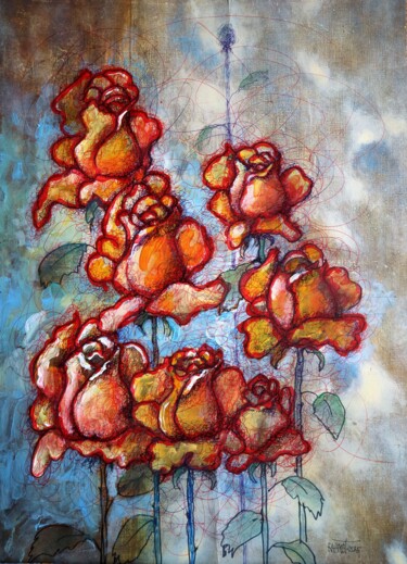 Картина под названием "Fantasy with Flower…" - Rakhmet Redzhepov, Подлинное произведение искусства, Акрил