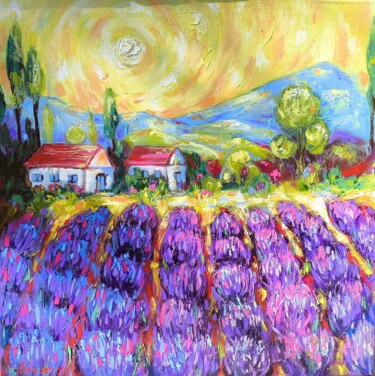Large Landscape Original Lavender Field Impasto Italy 绘画 标题为“Large Landscape Ori…” 由Svetlana Sindere, 原创艺术品, 油 安装在木质担架架上