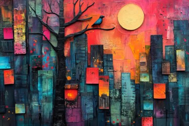 A Bird in the City Arte digitale intitolato "A Bird in the City" da Amanda Moore, Opera d'arte originale, Immagine generata dall'IA