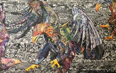 Jasper, Buffin and Boston Hovering Κολάζ με τίτλο "Jasper, Buffin and…" από Moira Mcainsh, Αυθεντικά έργα τέχνης, Ακρυλικό Τοποθετήθηκε στο Ξύλινο φορείο σκελε…