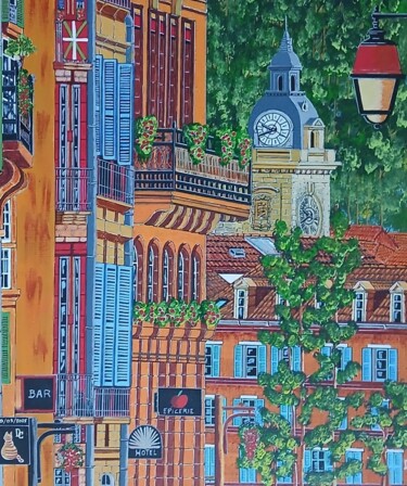 Painting titled "les volets bleus" by Gilbert Devesa, Original Artwork, Acrylic Mounted on Wood Stretcher frame