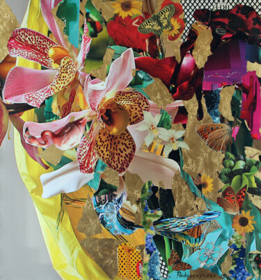 Pink orchids and butterflies. Pittura intitolato "Pink orchids and bu…" da Marina Podgaevskaya, Opera d'arte originale, Collages