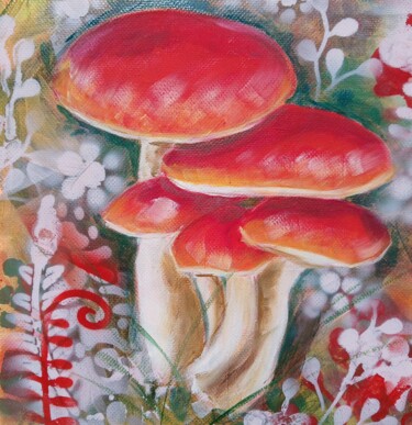 绘画 标题为“Mushroom - M1” 由Chrys Oak, 原创艺术品, 油 安装在木质担架架上