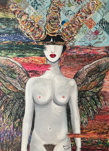 Κολάζ με τίτλο "ANGEL" από Moira Mcainsh, Αυθεντικά έργα τέχνης, Ακρυλικό Τοποθετήθηκε στο Ξύλινο φορείο σκελετό