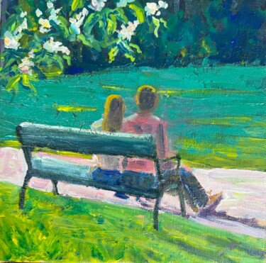 spring park flooded with sunlight 「spring park flooded…」というタイトルの絵画 Наталя Азарнаによって, オリジナルのアートワーク, アクリル ウッドストレッチャーフレームにマウント