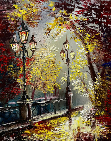 Romantic City Park Pittura intitolato "Romantic City Park" da Vahe Bagumyan, Opera d'arte originale, Olio Montato su Telaio per barella in legno