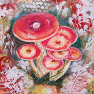 Mushroom - M3 Painting titled "Mushroom - M3" by Chrys Oak, Original Artwork, Oil Mounted on Wood Stretcher frame