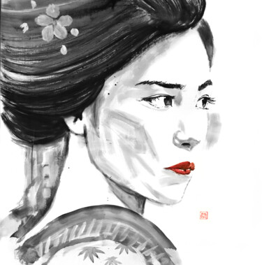 绘画 标题为“close up geisha face” 由Péchane, 原创艺术品, 水彩