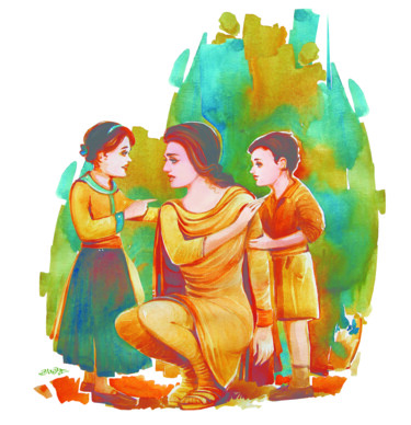 The family-Punjabi Village Painting Картина под названием "The family-Punjabi…" - Artist Gurdish Pannu Punjabi Painting Gallery, Подлинное произведение искусств…