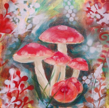 Mushroom - M8 Painting titled "Mushroom - M8" by Chrys Oak, Original Artwork, Oil Mounted on Wood Stretcher frame