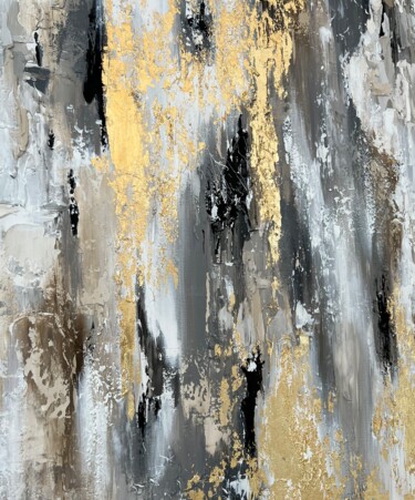 Painting abstract black, Large Abstract Gold Leaf 绘画 标题为“Painting abstract b…” 由Artininterior, 原创艺术品, 丙烯