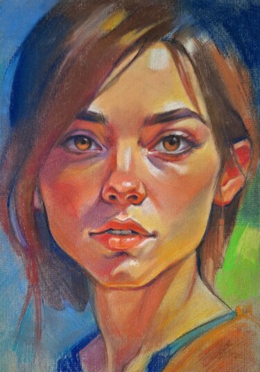 Disegno intitolato "Brown eyes" da Anastasia Soroka, Opera d'arte originale, Pastello