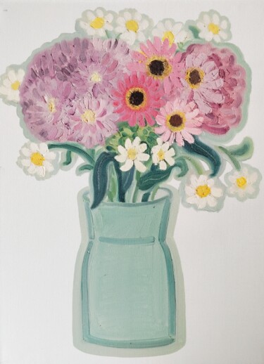 Painting titled "daisy06" by Lihua Ji, Original Artwork, Oil