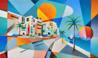 Painting titled "Promenade Azuréenne" by Isabelle Guillet Bouloc (ZiB), Original Artwork, Acrylic Mounted on Wood Stretcher…