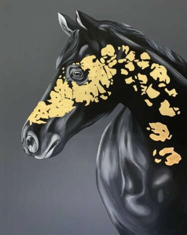 Horse in a golden Potal, luxury art painting Peinture intitulée "Horse in a golden P…" par Artininterior, Œuvre d'art originale, Acrylique