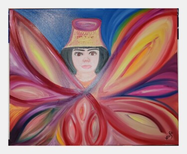 Картина под названием "LA FEMME PAPILLON D…" - Haïfa Melliti, Подлинное произведение искусства, Масло