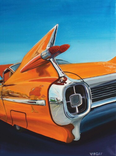 1959 Cadillac Eldorado in an orange glow of gold "1959 Cadillac Eldor…" başlıklı Tablo Иван Гарбузов tarafından, Orijinal sanat, Petrol Diğer sert panel üzerine monte edilmiş