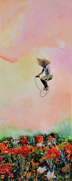 Schilderij getiteld "Girl jumping in the…" door Hanneke Pereboom, Origineel Kunstwerk, Acryl Gemonteerd op Frame voor houten…