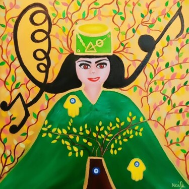 Картина под названием "GARDIENNE DE LA VIE" - Haïfa Melliti, Подлинное произведение искусства, Масло