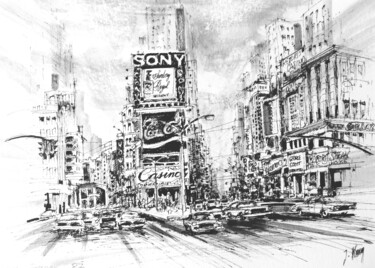 제목이 "Times square New Yo…"인 그림 Koen De Weerdt로, 원작, 잉크 기타 단단한 패널에 장착됨