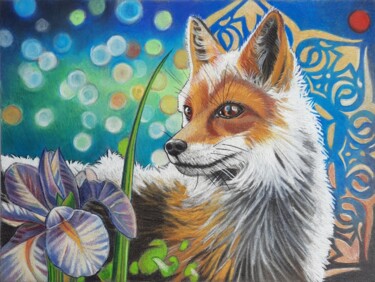 Disegno intitolato "paper fox" da Lauragreenart, Opera d'arte originale, Matita