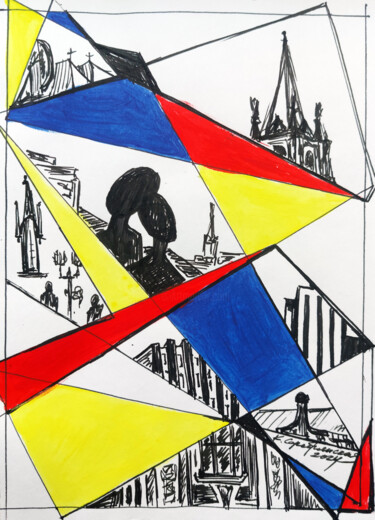 Cities and Their Observers. Episode 4 Рисунок под названием "Cities and Their Ob…" - Katerina Serebryanskaya, Подлинное произведение искусства, Чернила