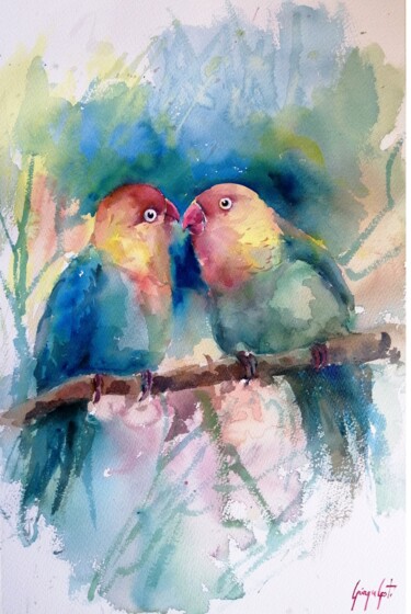 Painting titled "Lovebirds" by Giorgio Gosti, Original Artwork, Watercolor